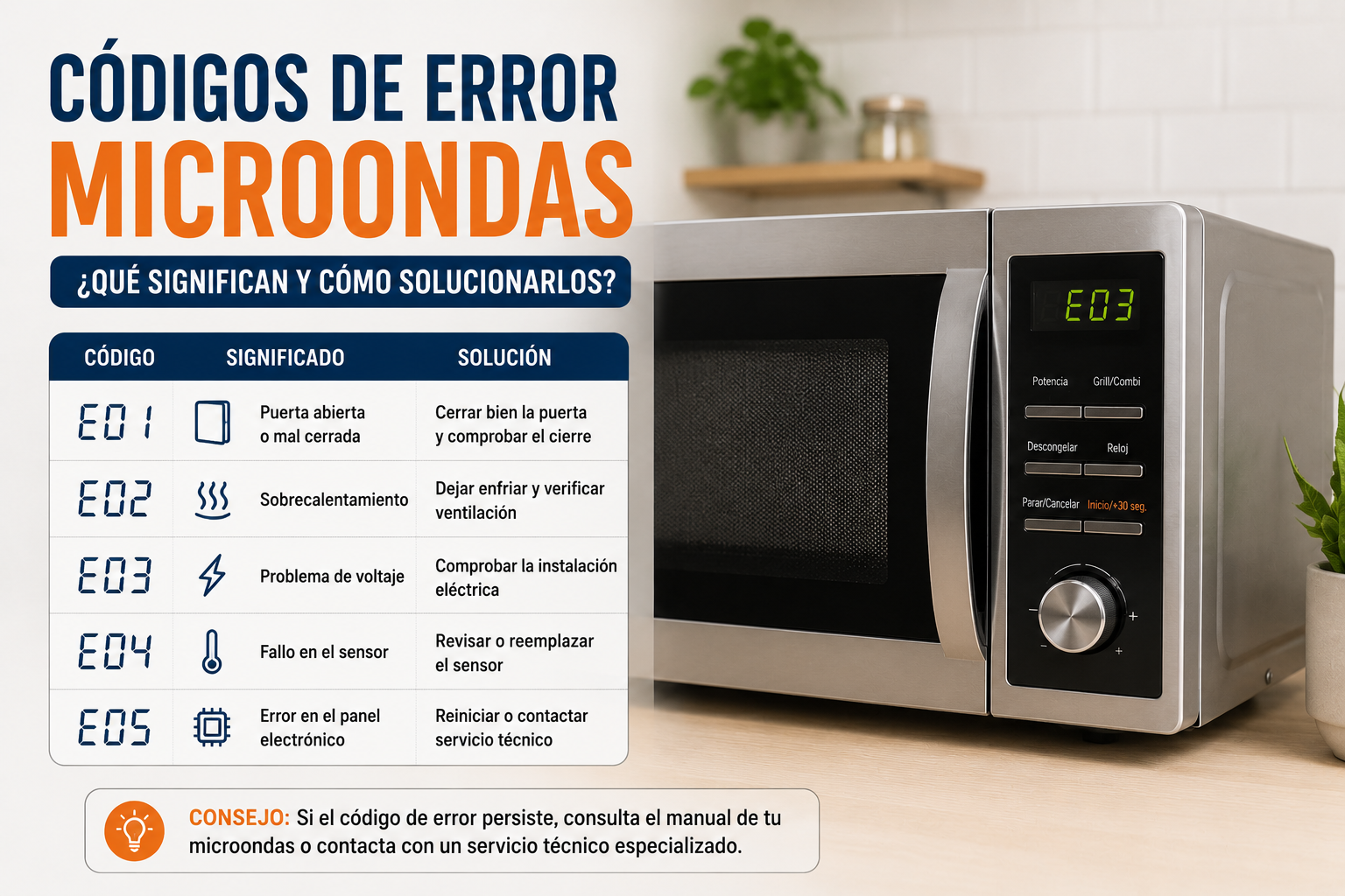Codigos de error de los microondas: SE, H98, E3 y mas