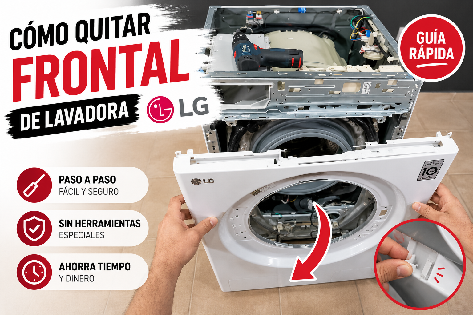 Como quitar el frontal de una lavadora LG
