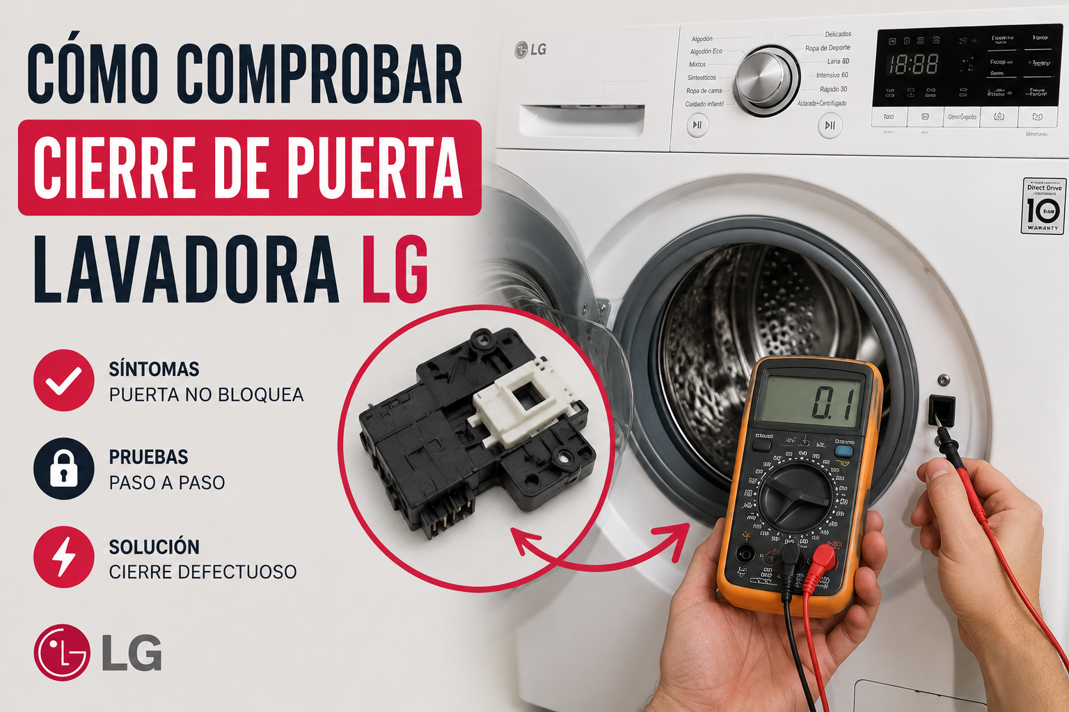 Como comprobar el cierre de puerta de una lavadora LG con multimetro (error dE1)