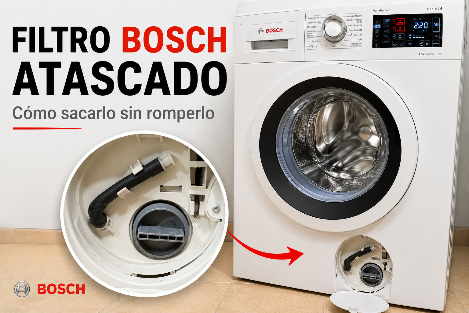 Como sacar el filtro atascado de una lavadora Bosch
