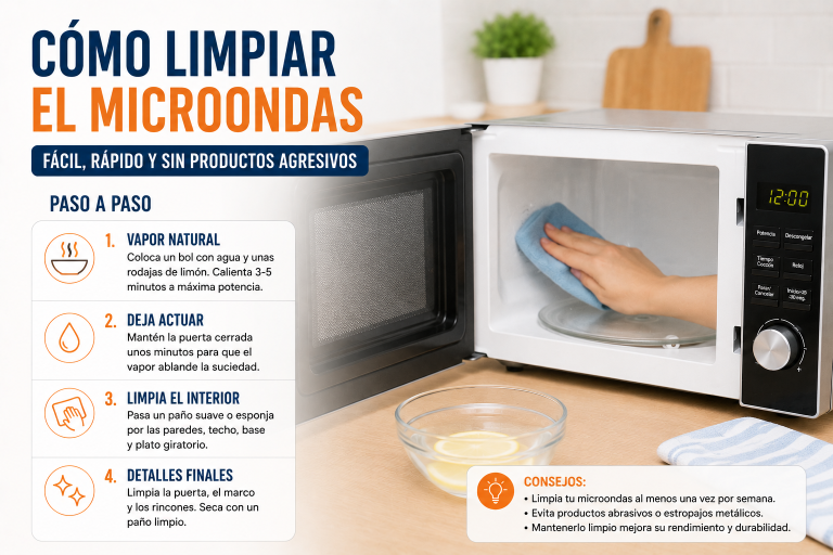 Cómo limpiar el microondas por dentro (y evitar olores y chispas)