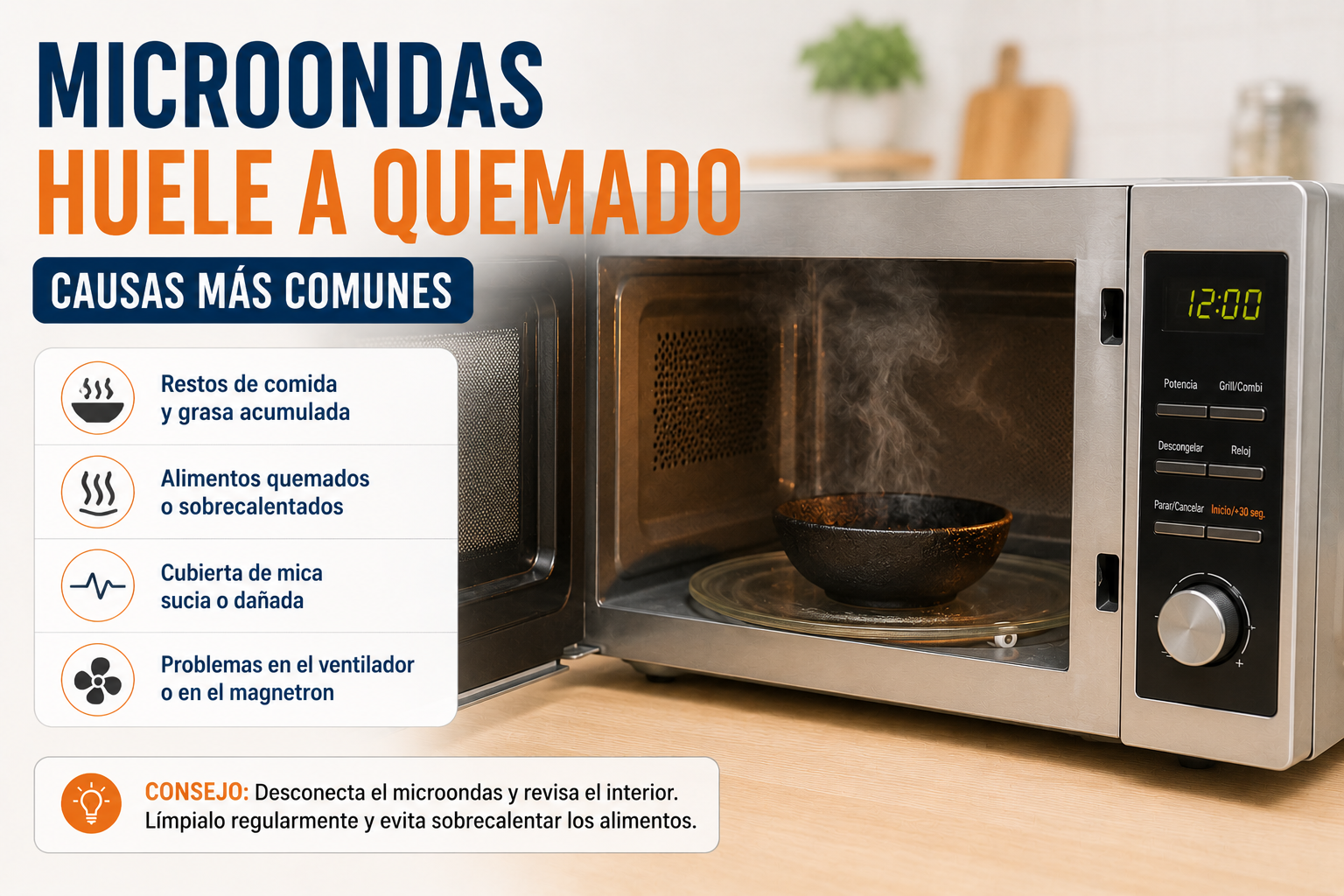 El microondas huele a quemado: causas y que hacer