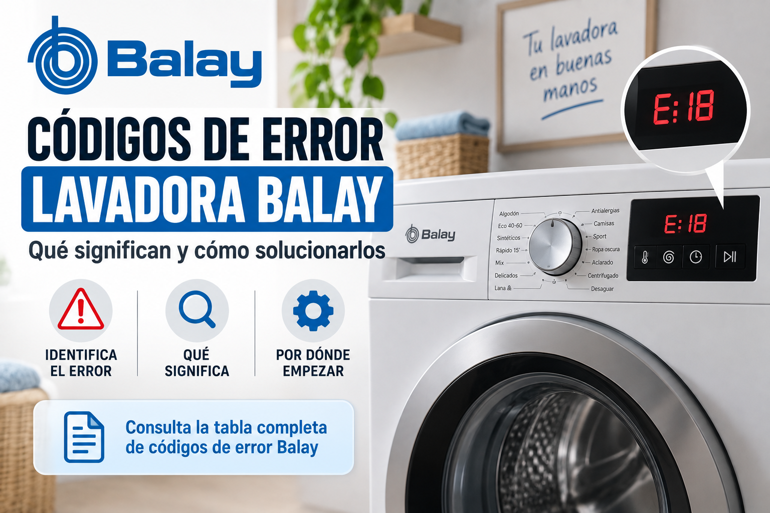 Codigos de error de lavadora Balay